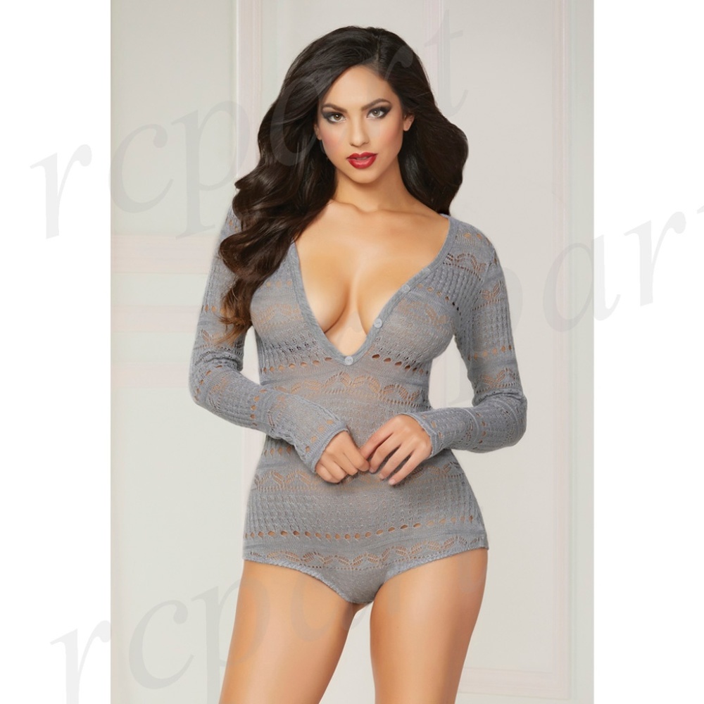 Knit long sleeve romper Gray S M L XL 10721